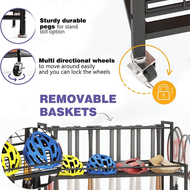 Sports Equipment Storage, Garage Sports Organizer, Baseball Bat Holder