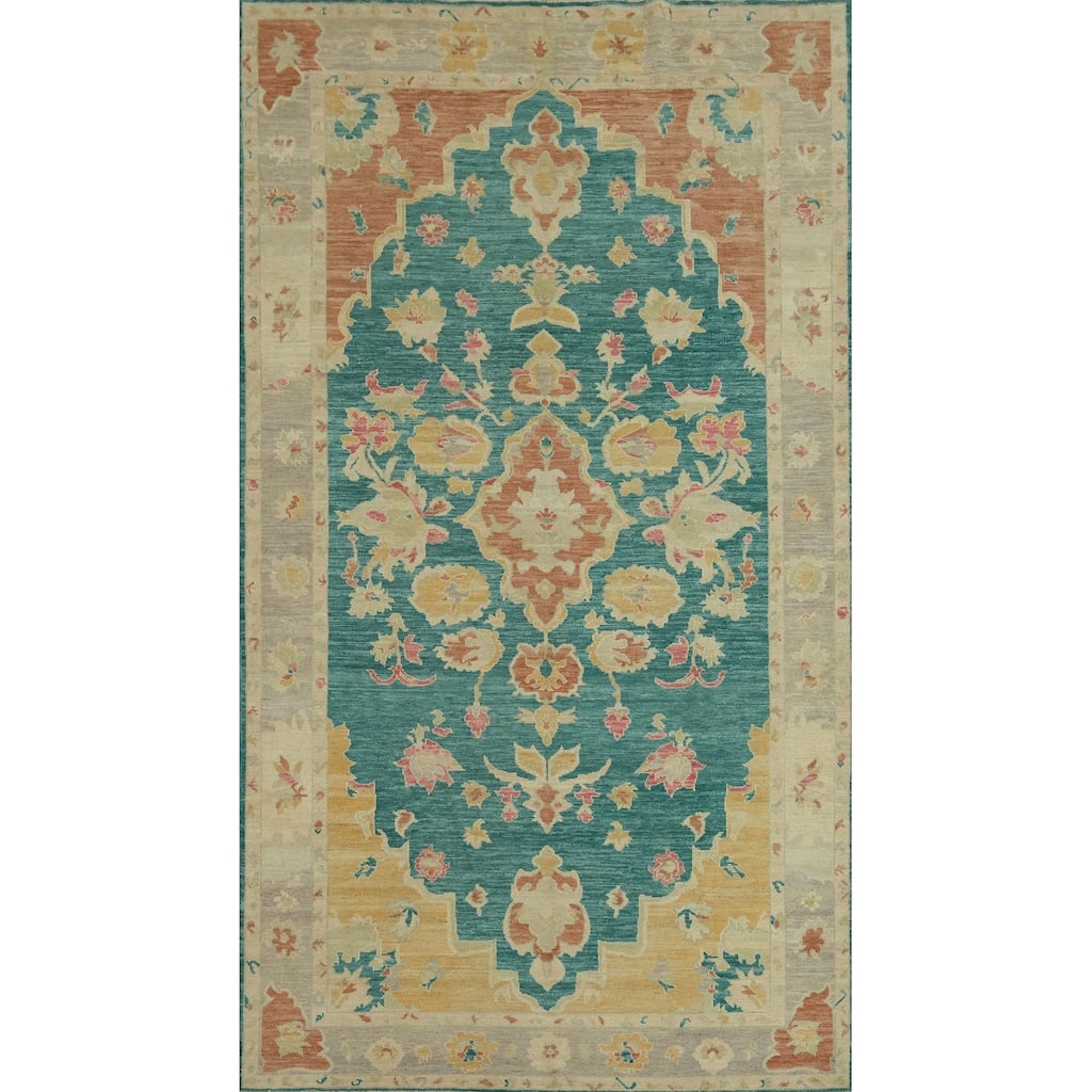 Vegetable Dye Wool Oushak Turkish Area Rug, Floral Geometric Carpet - 12' 10'' X 6' 11''