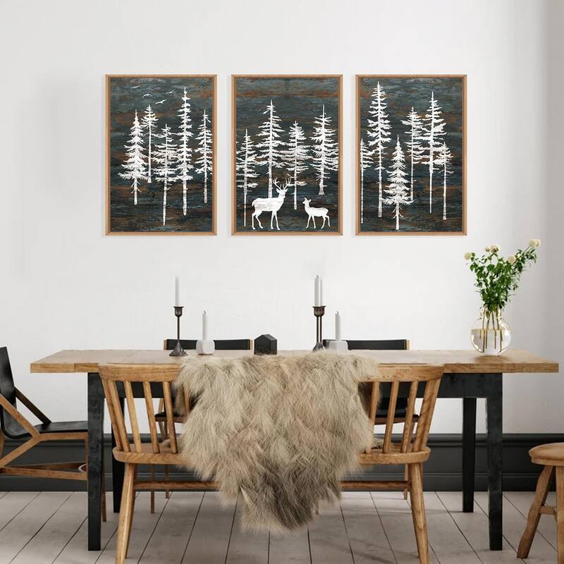 Minimalist Woodland Art Painting, Retro Tree Landscape