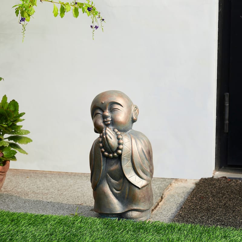 Glitzhome MGO Faux Bronze Buddha Garden Statue Monk Sculpture Indoor Outdoor Decor Gifts