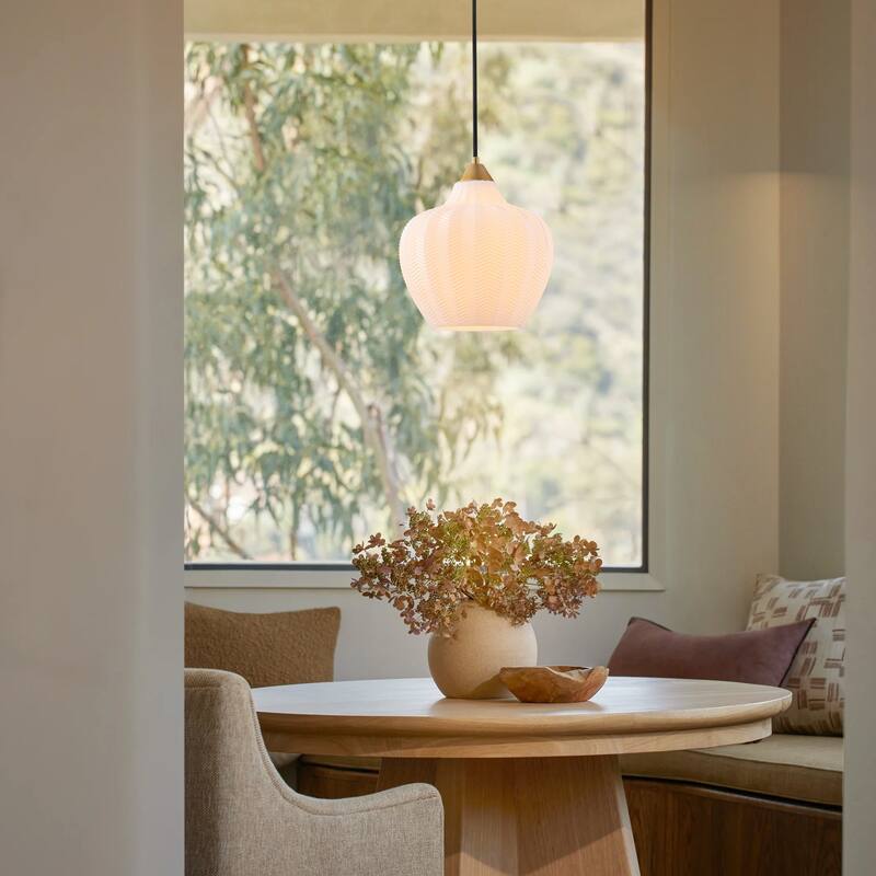 1-Light Modern Brushed Gold Textured Frosted Glass Pendant Island Lighting - 9.8 in. W x 90.5 in. H
