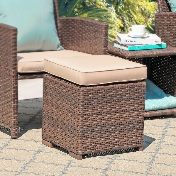 Set of 2 Outdoor Patio Rattan Ottomans Cushioned Seat Wicker Stools. Opens flyout.