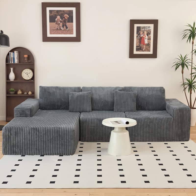 Living Room Modular Chaise Sectional Sofa Plush Corduroy L-shape Couch