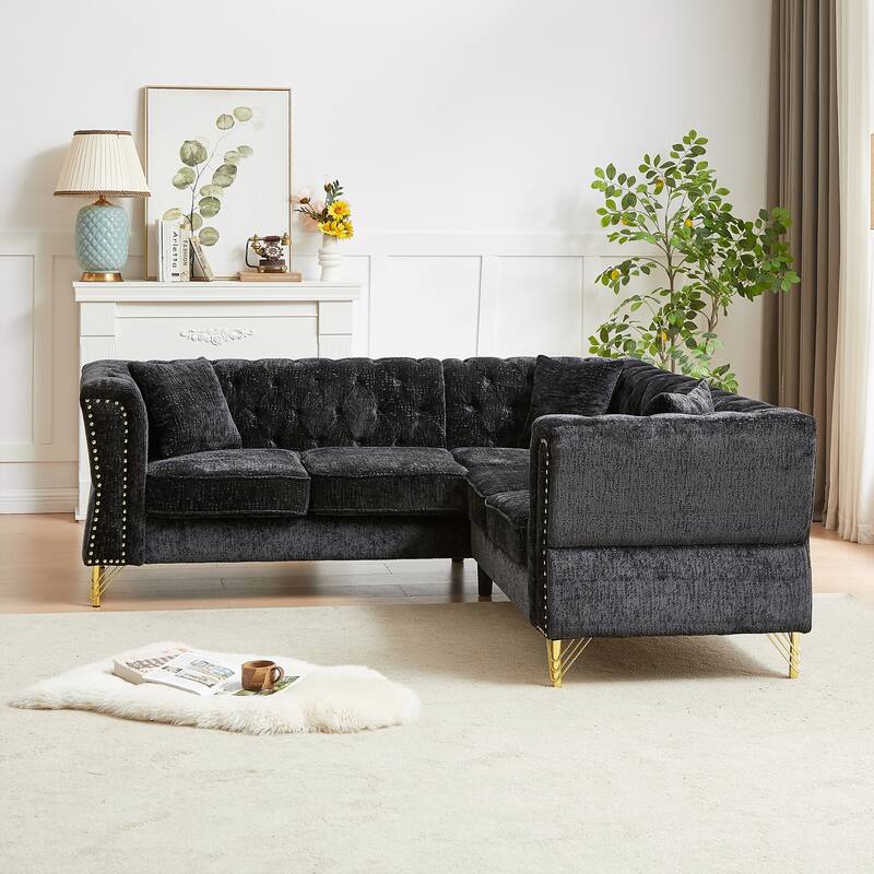 81.5'' Chenille L-Shaped 5-Seat Sectional Sofa with 3 Cushions, Stylish Corner Couch for Living Room or Bedroom