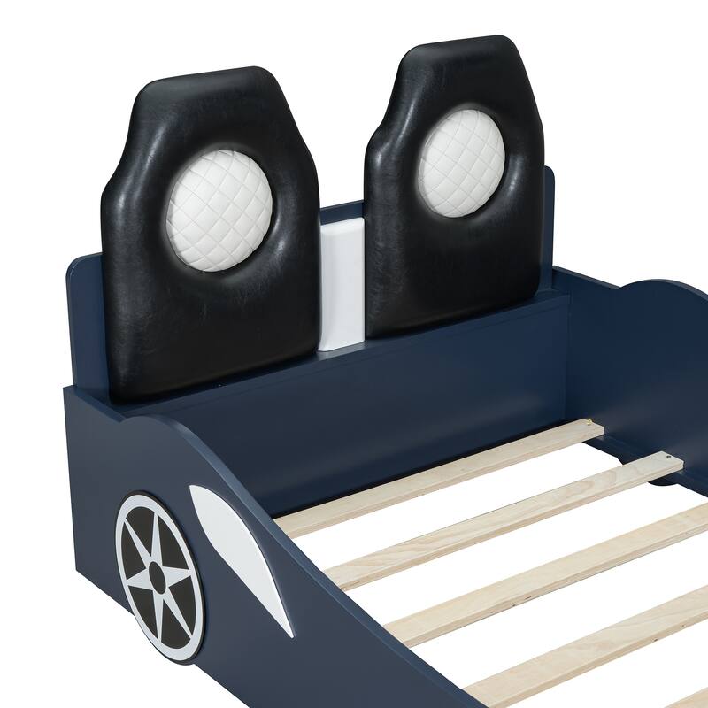 Blue Twin Size Race Car Platform Bed with LED Backrest