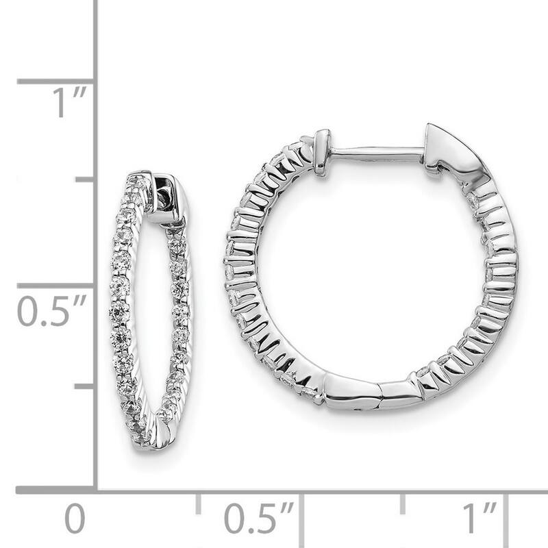 Curata 14k White Gold Polished Diamond In and Out Hinged Hoop Earrings - 18x18mm Wide 1mm Thick