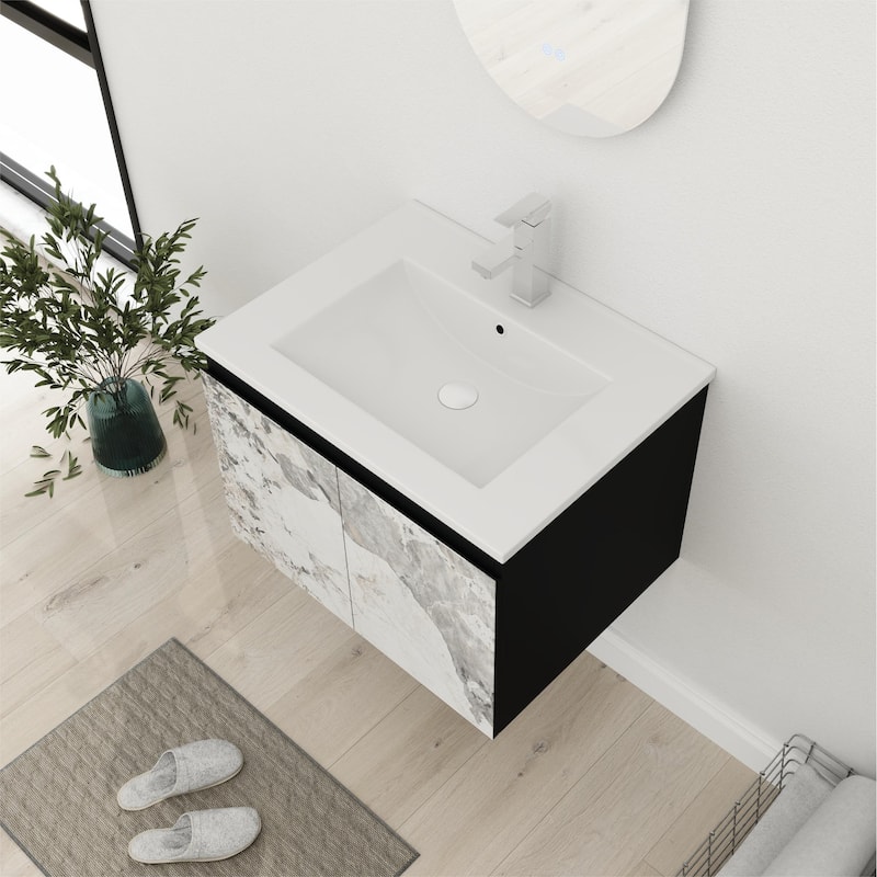 Bathroom Vanity With Sink In 24/30 Inch, Floating Bathroom Vanity with Soft Close Door