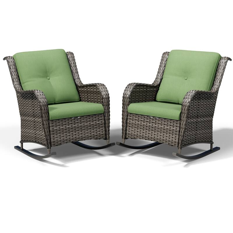 COZYWOR Patio Wicker Rocking Chair Set with Cushions
