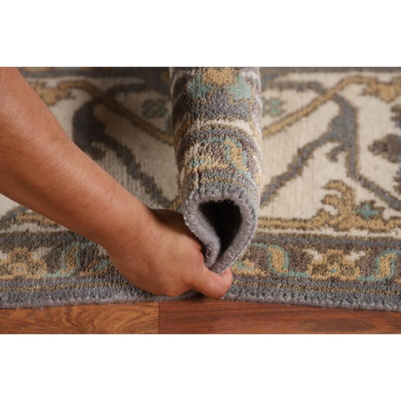 Gray Oushak Indian Area Rug Hand-Knotted Wool Carpet - 8'1"x 9'9"