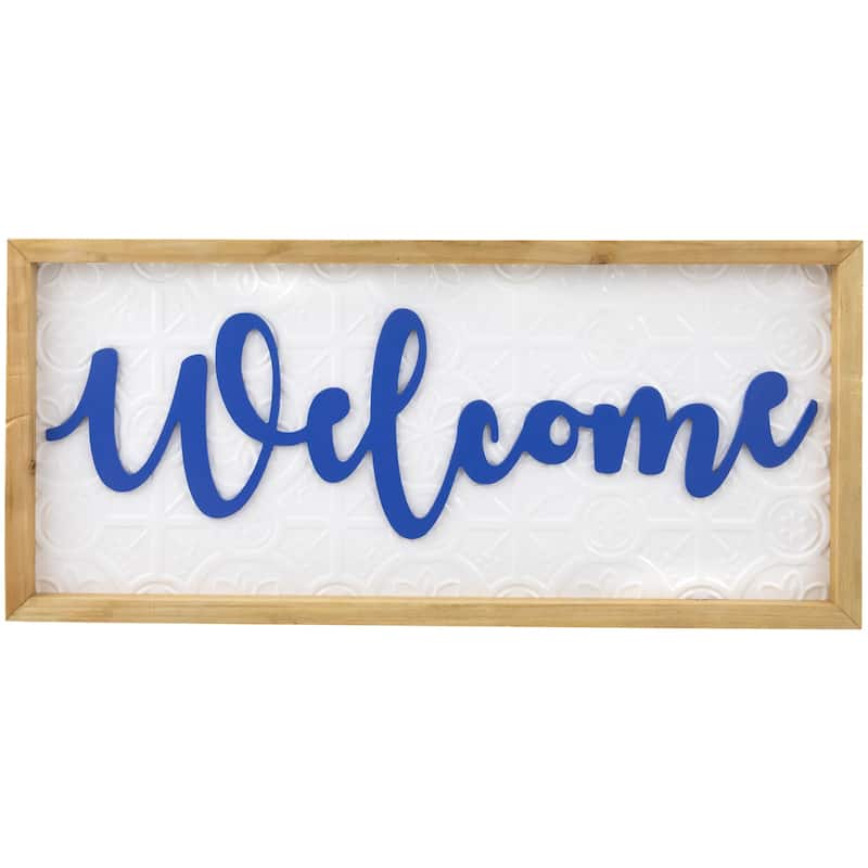 Welcome Framed Wall Sign - 20" - White and Blue