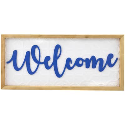 Welcome Framed Wall Sign - 20" - White and Blue