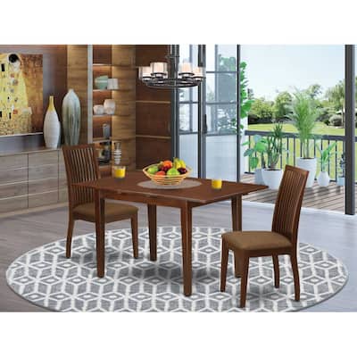 HomeStock 3-Pc Mahogany Finish Rectangular Solid Wood Top With Butterfly Leaf Dining Table Set