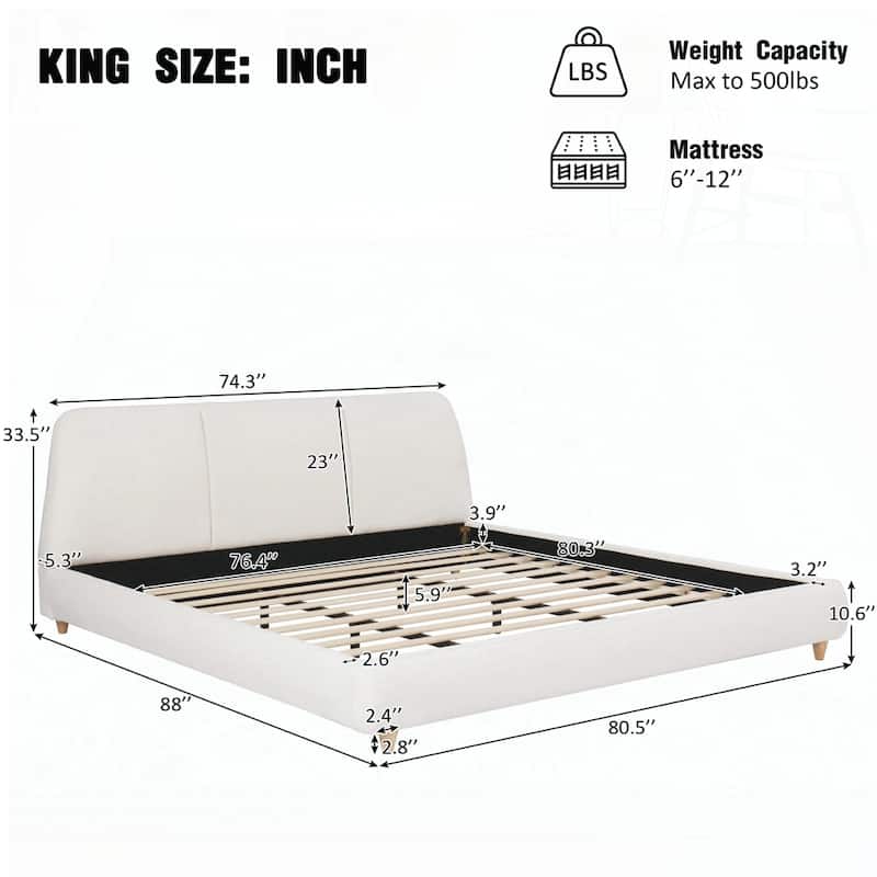 Upholstered Bed Frame with Linen Fabric and Solid Wood Legs
