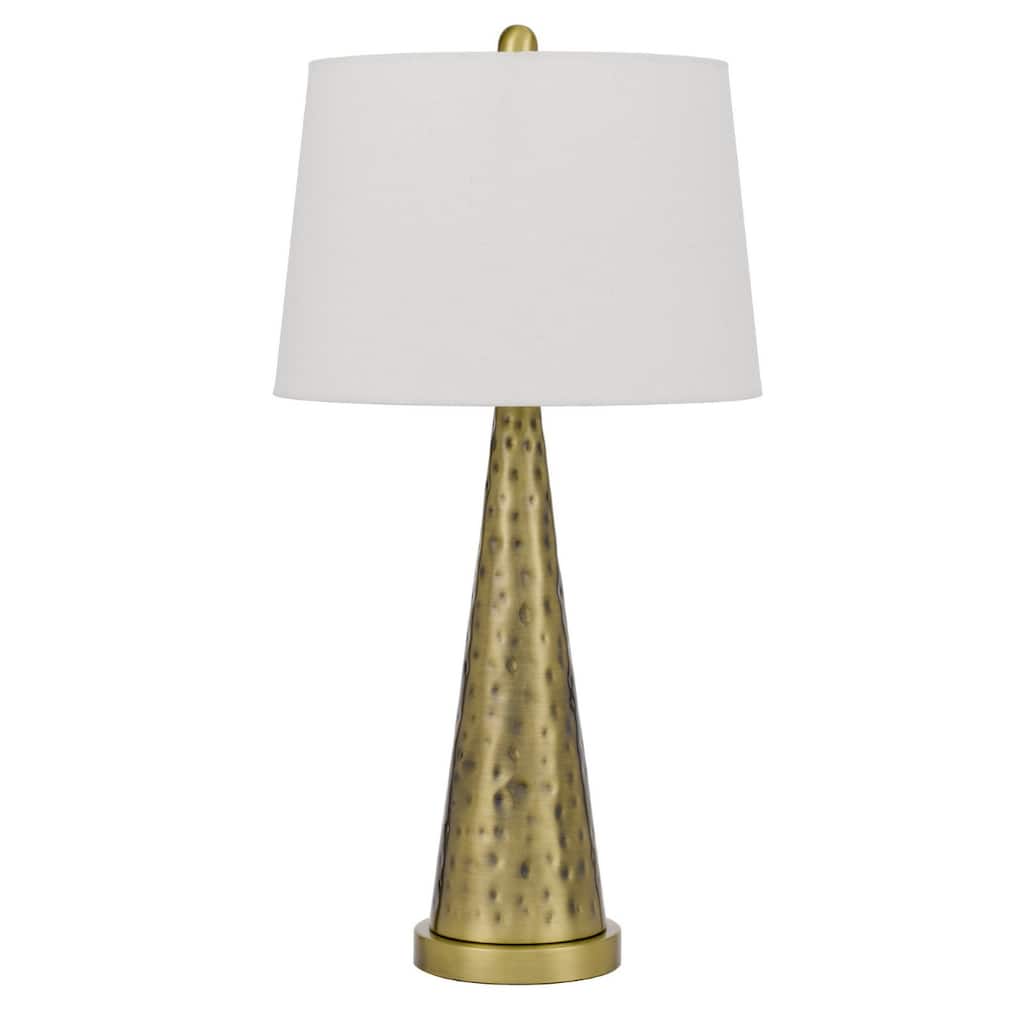 Antiqued Brass Metal Table Lamp with White Empire Fabric Shade and Rotary Switch - 14” x 14” x 27” (D x W x H)