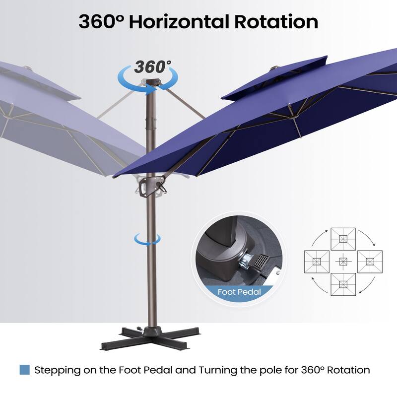 11 × 9 ft Outdoor Patio Cantilever Offset Dual Top Umbrella with Base