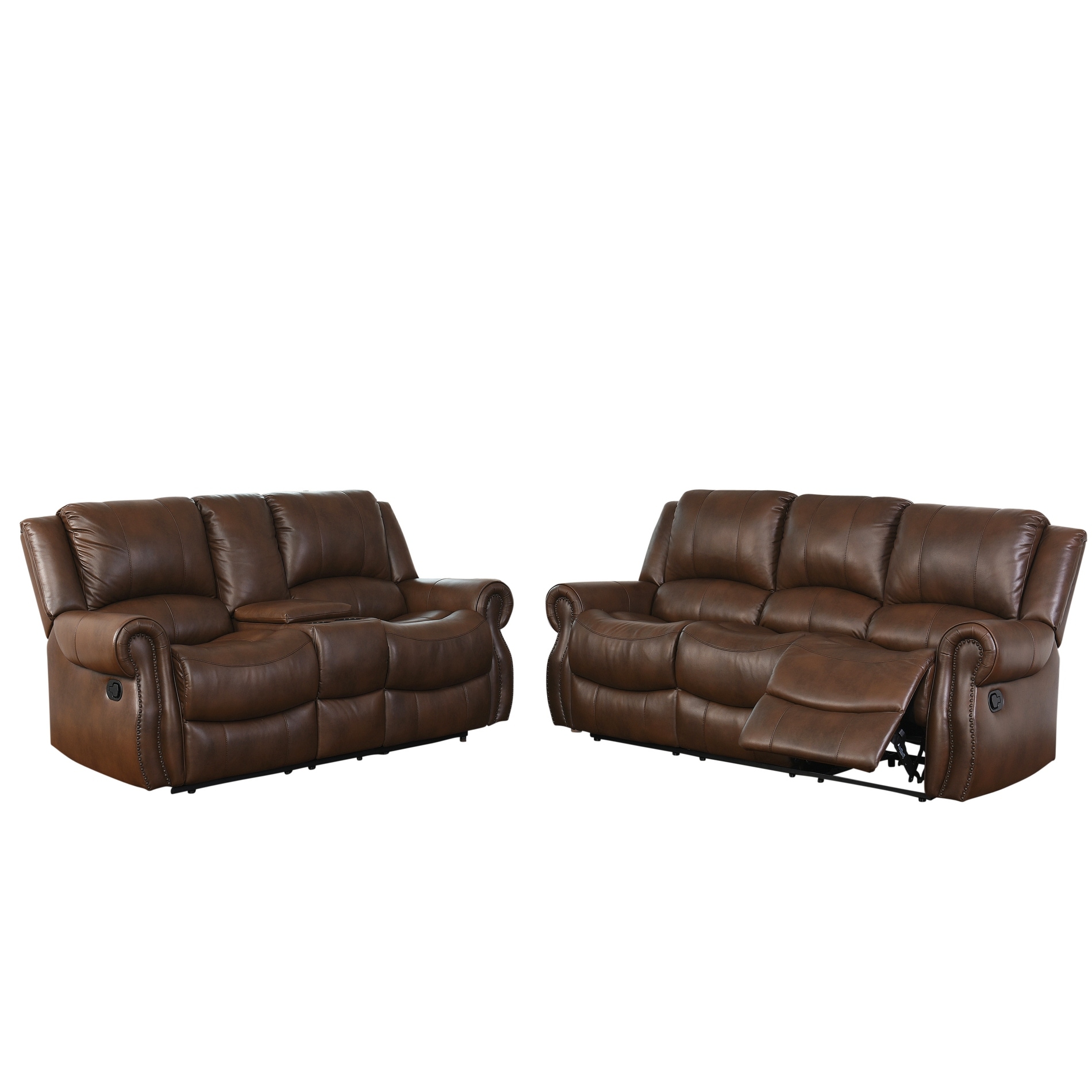Abbyson Calabasas Mesa Brown Leather 2 Piece Reclining Living Room Set Overstock 22495235