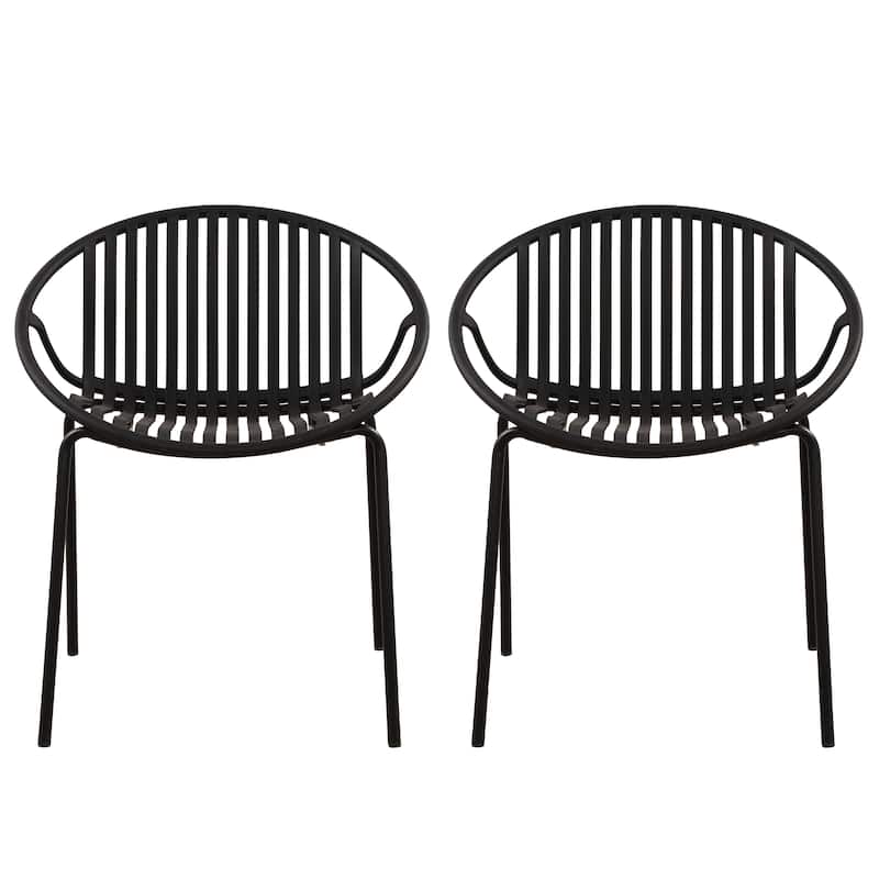 Patio Dining Chairs Set of 2 Modern Stackable Chairs with Breathable Plastic Backrest and Metal Legs for Outdoor, Backyard
