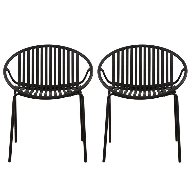 Roomfitters Modern Stackable Outdoor Dining Chairs with Metal Legs, Breathable Plastic Patio Side Chair, Set of 2