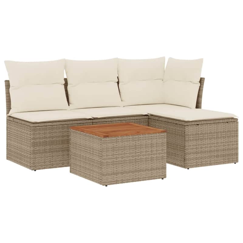 vidaXL Patio Sofa Set with Cushions Outdoor Furniture 5 Piece Poly Rattan - 21.7 x 21.7 x 14.6