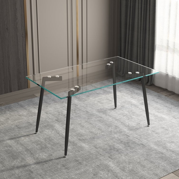 51" Mid Century Dining Kitchen Glass Top Table with Metal Frame - N/A