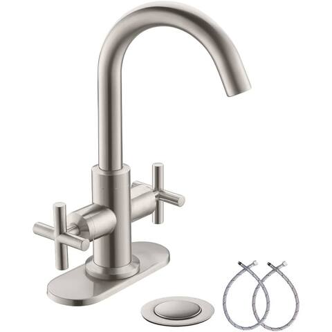 Bathroom Faucet - 4 Inch 1 or 3 Hole - 2-Handle with Swivel Spout - Include Drain, Deck Plate and Water Supply Lines