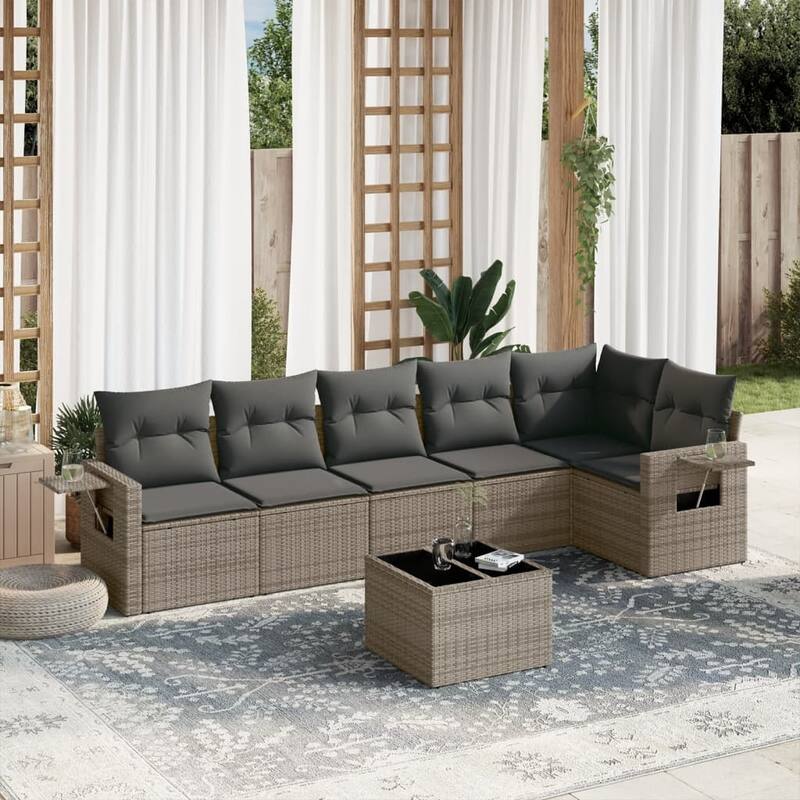 vidaXL Patio Sofa Set with Cushions Outdoor Conversation Furniture Poly Rattan