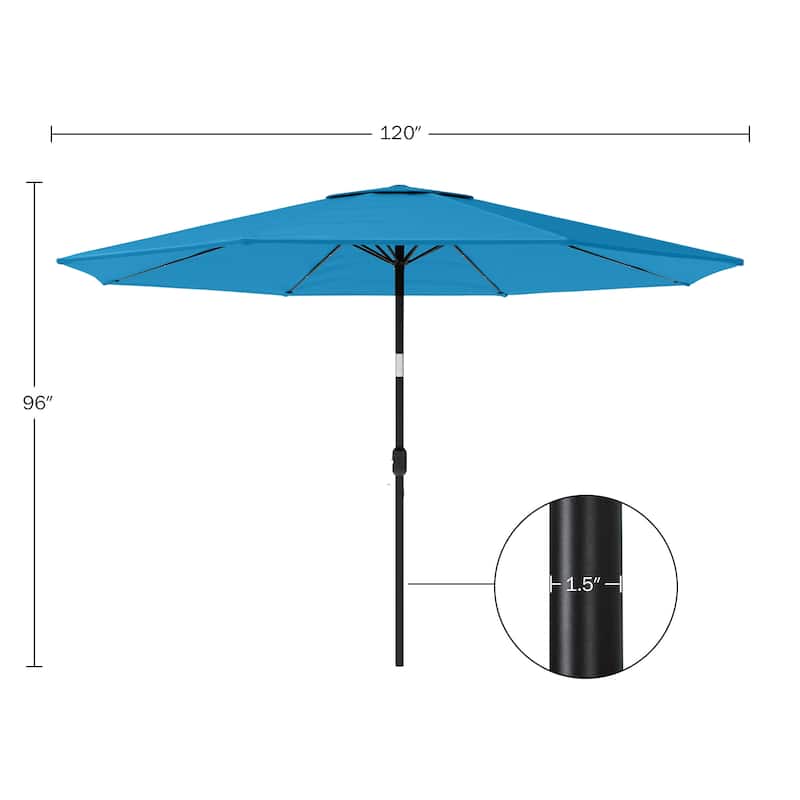 Patio Umbrella with Lights - 10 ft Outdoor Sun Shade Canopy with 32 Solar LEDs by Pure Garden (Bright Blue)