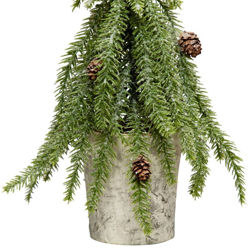 Icy Pine Mini Christmas Tree with Pine Cones in Faux Birch Wood Pot - 12" - Unlit