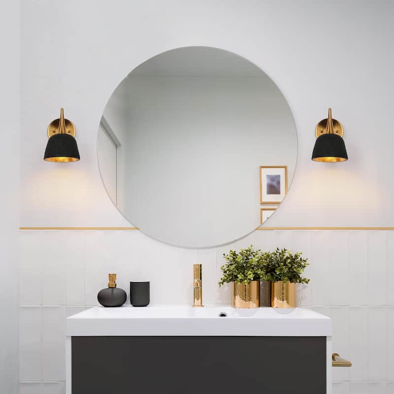 Ampla Modern Farmhouse 1-light Wall Sconce Black and Brass Bathroom Vanity Light