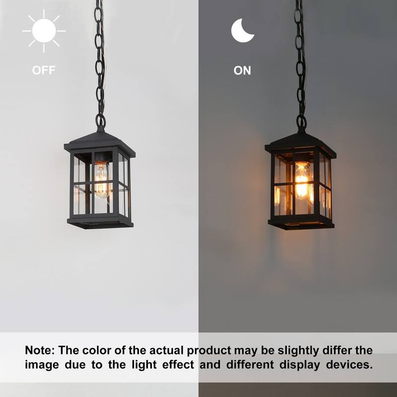 1-Light Black Outdoor Hanging Porch Pendant Lantern Light - L 5"x W 5"x H 10.5"