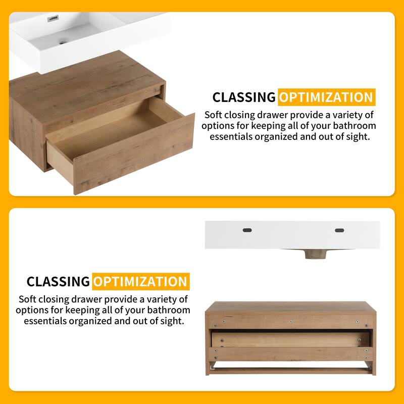 Beingnext 30"/60" Wall Mounted Bathroom Vanity with Sink, Floating Bathroom Vanity with Soft Close Drawer