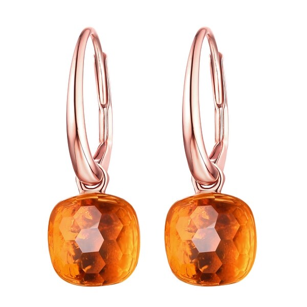 Vedantti Mini Honeycomb Cut Orange Citrine Gemstone Transformer Leverback Earring