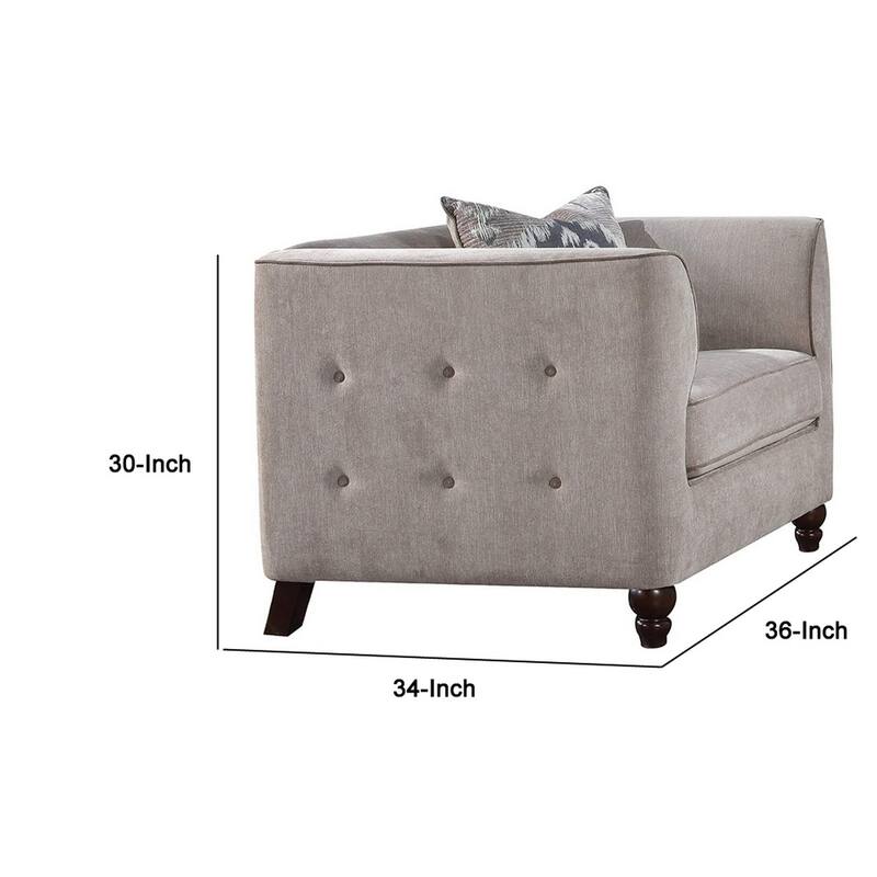 Fabric Upholstery Chair With Button Tufted Backrest And Sides, Light Gray