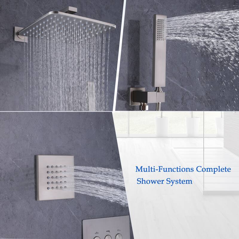 Luxury 3-Way Complete Rain Showerhead with High-pressure Handheld Showerhead&3-Body Jet in Black/Gold/Nickel