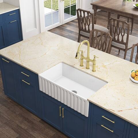 Luxury Unique Design Ceramic Farm Sink, Single Bowl Kitchen Sink