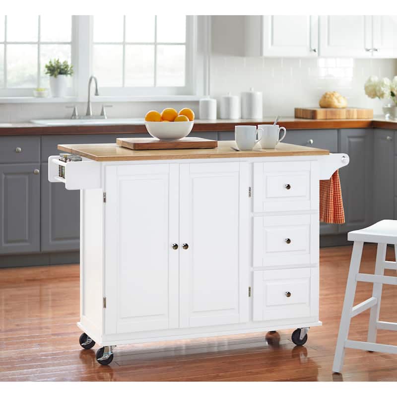 Simple Living 3-drawer Drop Leaf Kitchen Cart - White