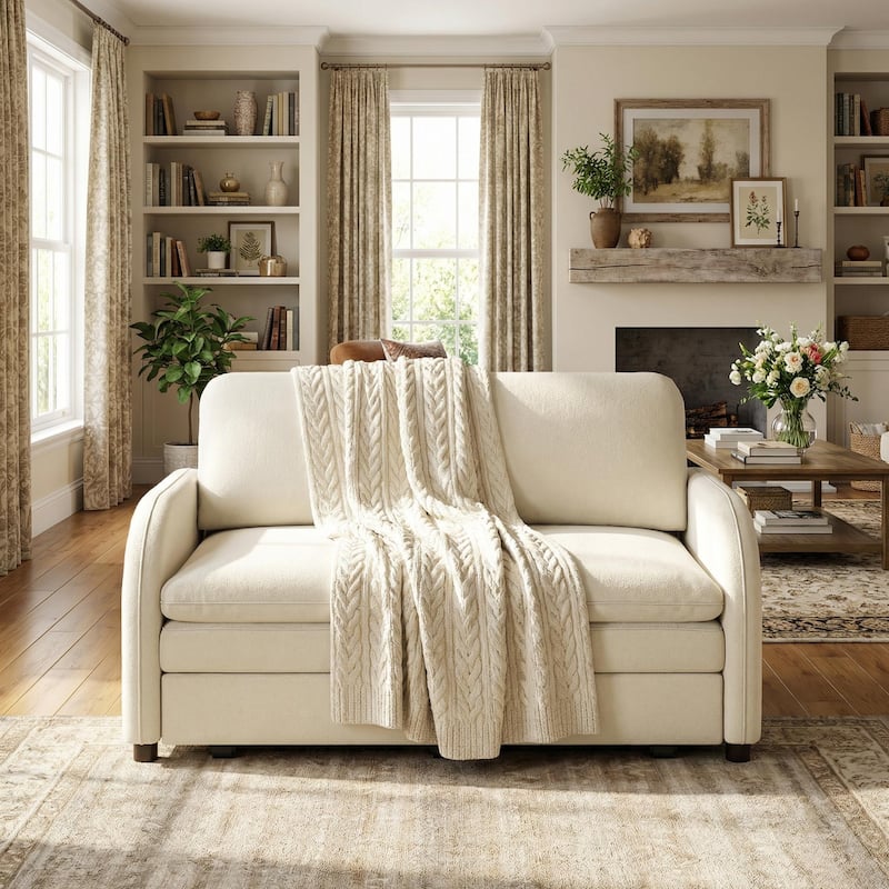 Homy Casa 3-in-1 Convertible Sleeper Sofa Bed, Pull-Out Couch w/ USB, Side Pocket & 4 Pillows, Chenille, 2/3/4-Seat