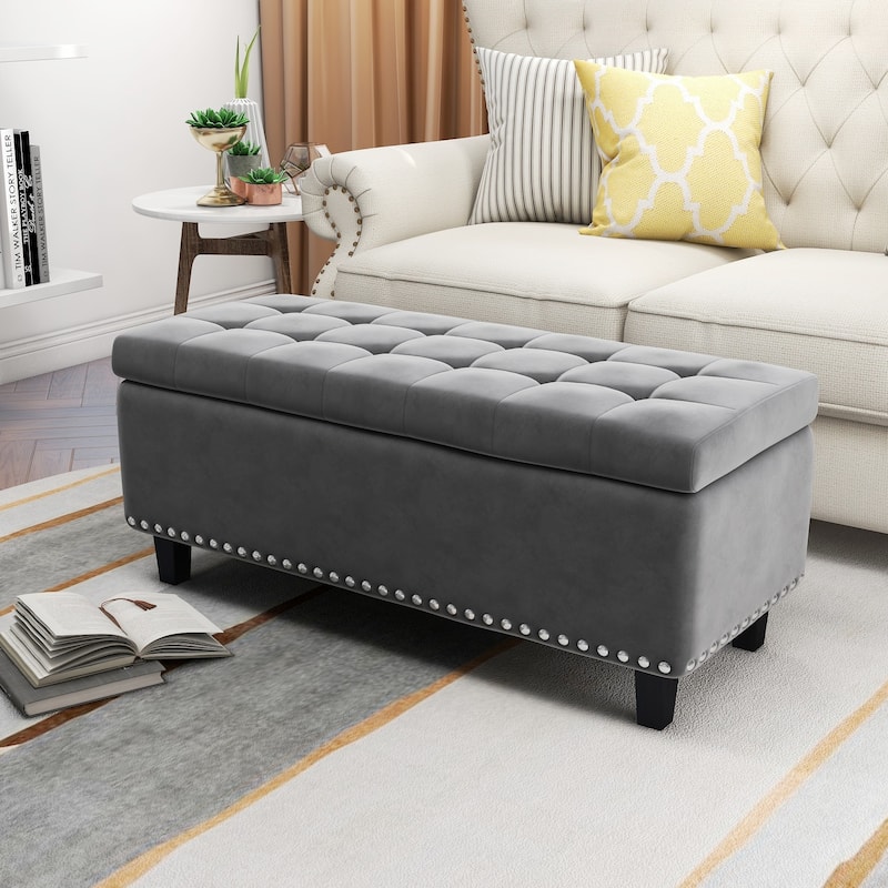 41" Storage Ottoman Tufted Upholstered Rectangle End of Bed Bench
