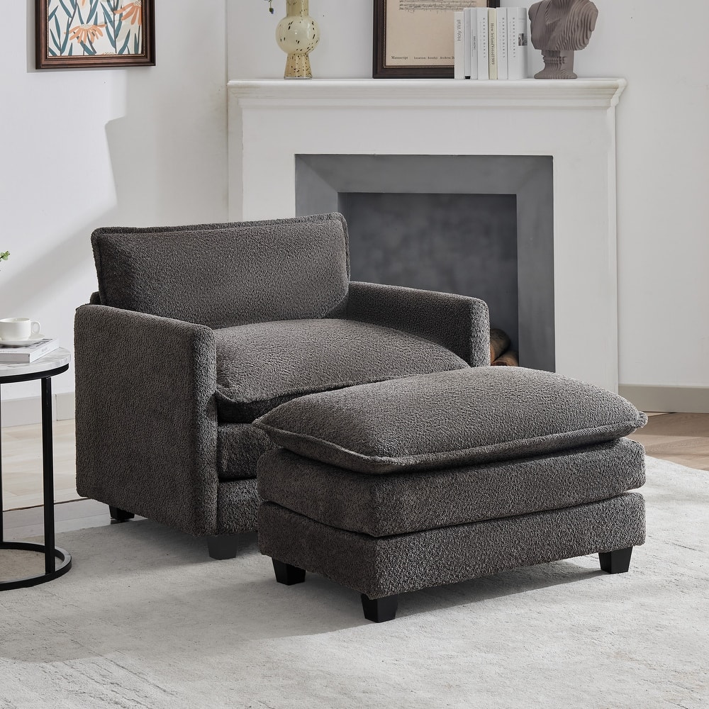 CLICKBIN Chenille Fabric Stragiht Arm L-Shaped Modular Sectional Sofa Couch with Ottoman for Living Room