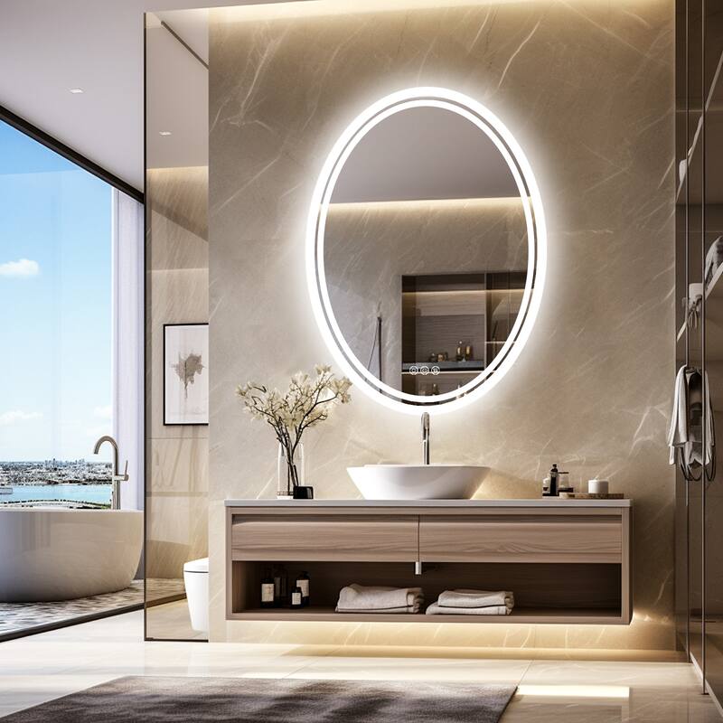 Backlit LED Bathroom Wall Mirror with Dimmable 3 Colors Anti-Fog