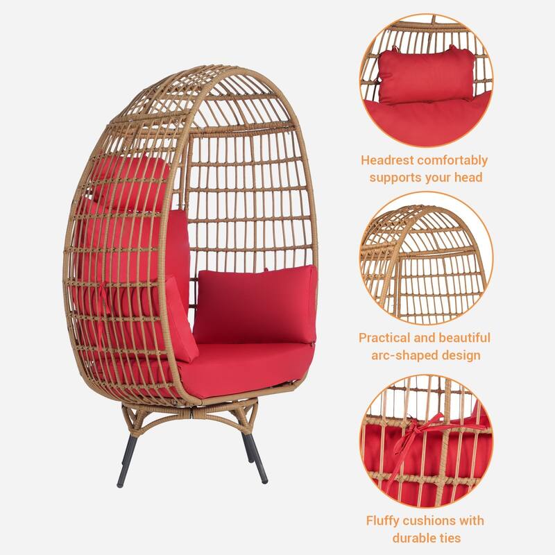 SANSTAR Patio Oversized Swivel Brown Wicker Egg Chair with Cushions