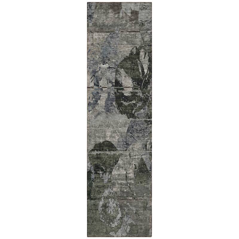 Machine Washable Indoor/ Outdoor Abstract Leaves Chantille Rug