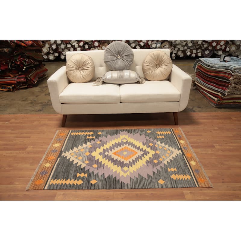 Hand Woven Oriental 100% Wool Carpet Southwestern Tribal Purples Kilim Area Rug - 4' 10'' X 3' 2''