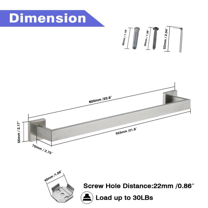 24'' Wall Mounted Towel Bar Towel Rack