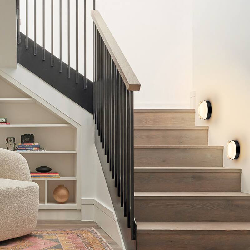 5.9"W Modern Black Circular Clear Frosted Glass Integrated LED Wall Sconce/Flush Mount Ceiling Light