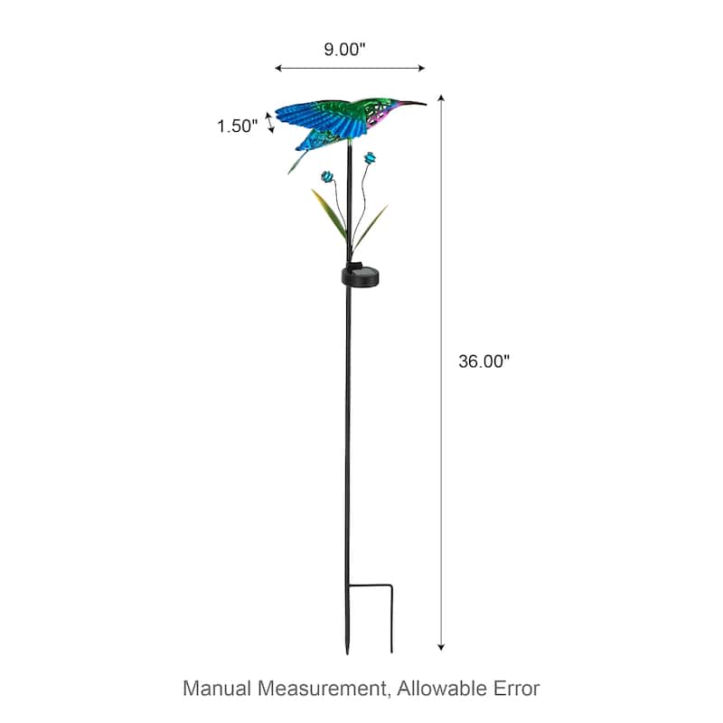 Glitzhome Outdoor Solar Lighted Garden Stake Frog Hummingbird Design