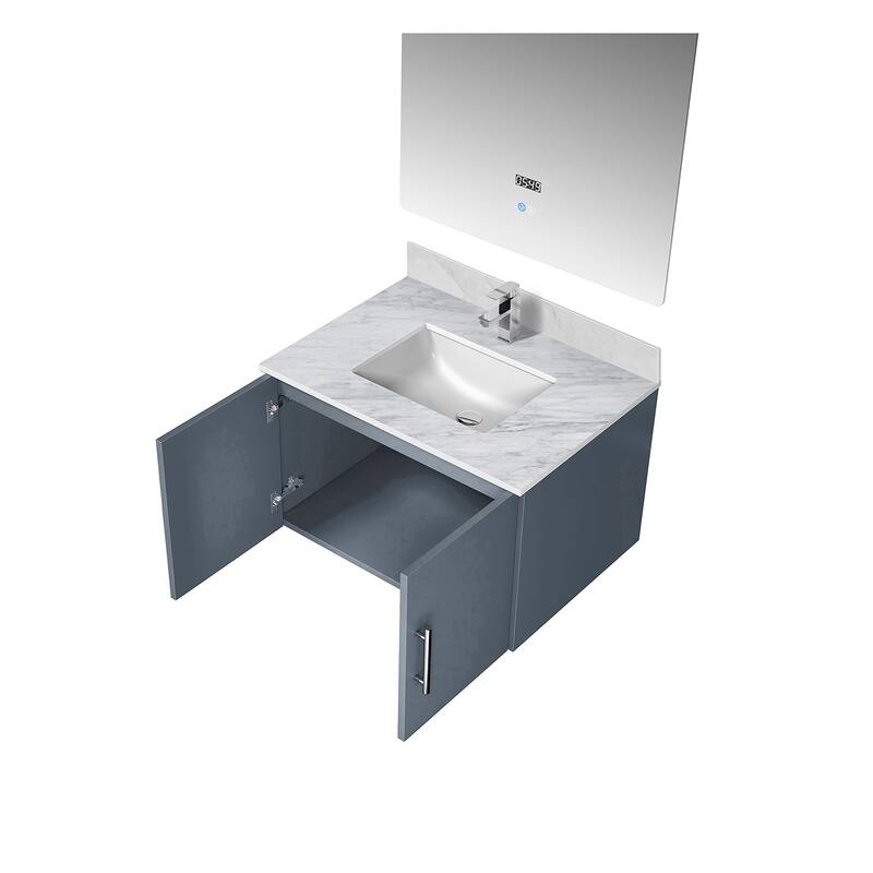 Monte Stainless Steel Bathroom Vanity Set with Marble Top, Chrome Faucet, 30" x 32" Mirror, Scratch & Stain Resistant