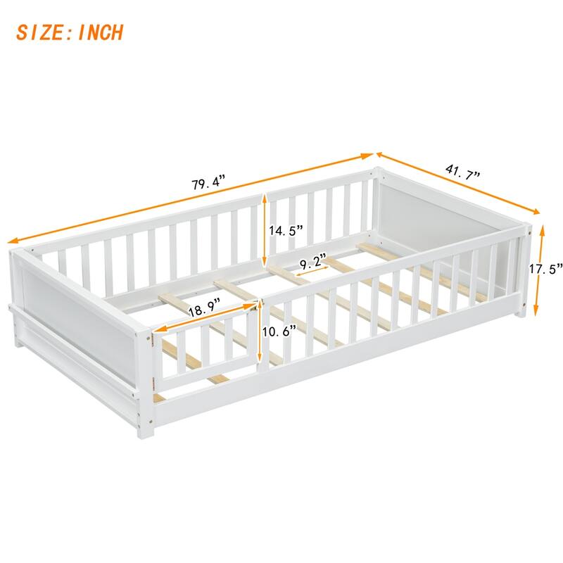 Twin Size Wood Platform Bed with Built-in Book Storage Rack and Door