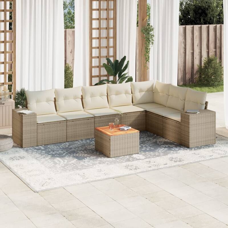 vidaXL Patio Sofa Set with Cushions Outdoor Furniture 8 Piece Poly Rattan - 21.7 x 21.7 x 14.6 - Beige and cream Large