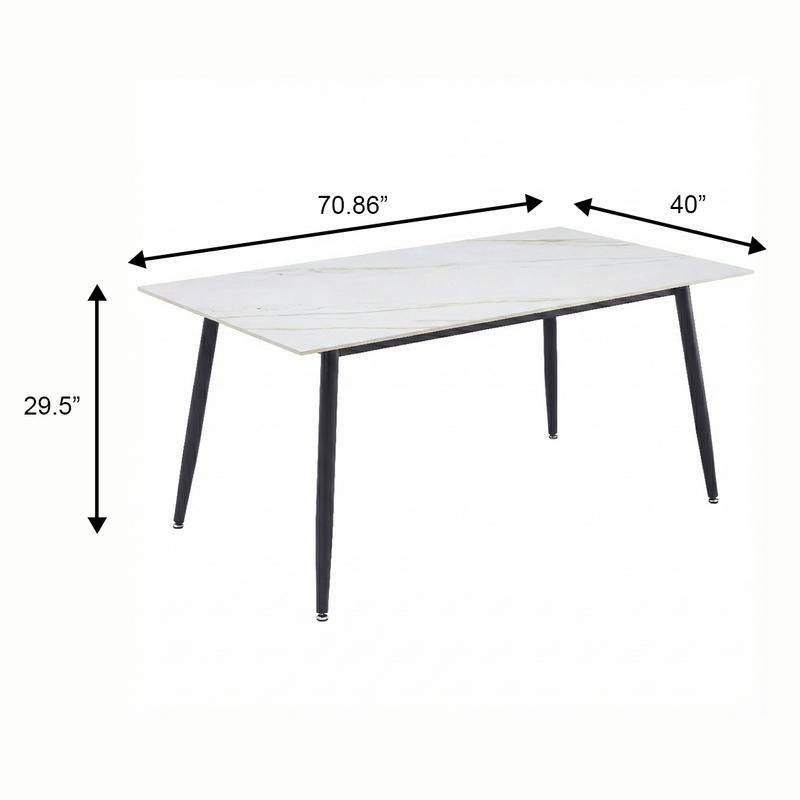 Zayle Mid-Century Modern Glass or Sintered Stone Rectangular Dining Table with Powder-Coated Steel Finish for Kitchen